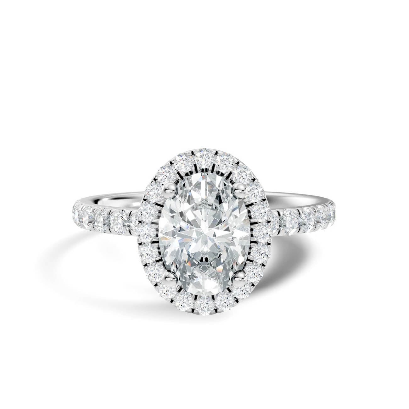 .50-1.50 Ct. Oval Diamond Halo Ring with Diamond-Accented Band