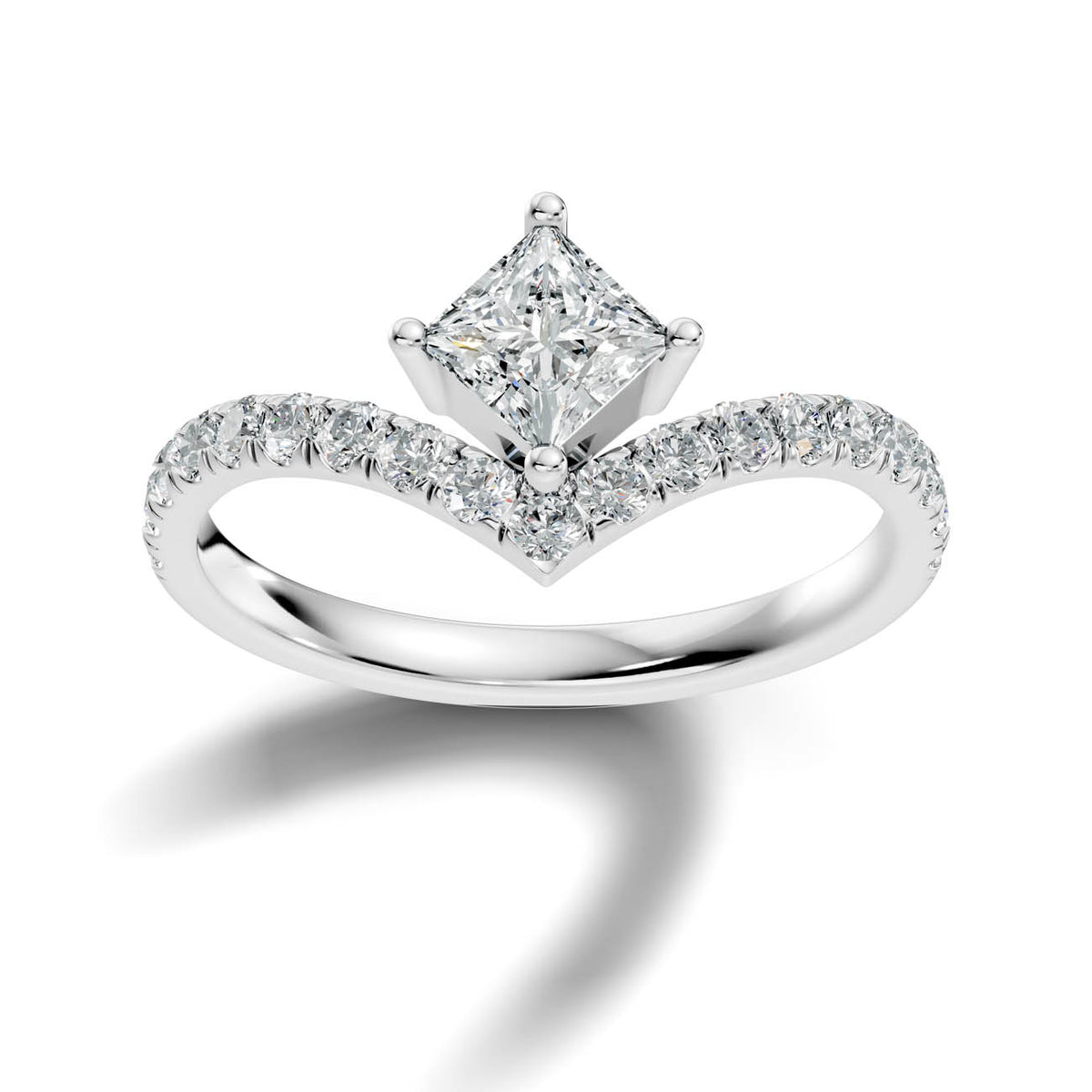 .92 Ct. Princess Cut Diamond Chevron Pavé Engagement Ring