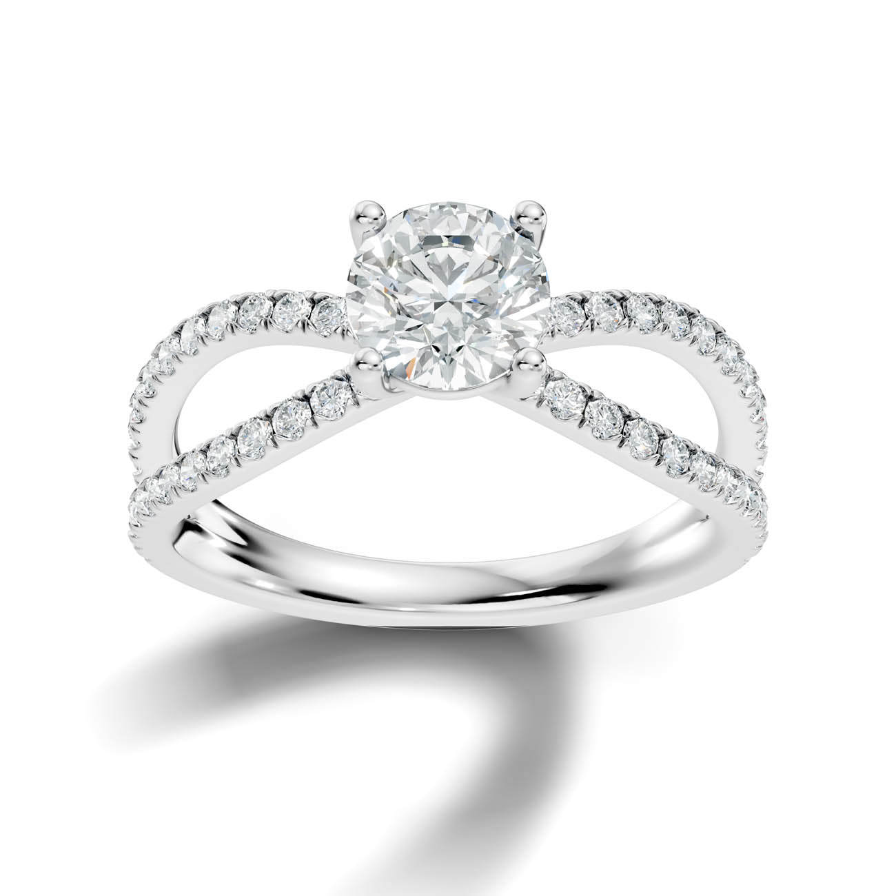 1.40 Ct. Round Diamond Ring with Criss-Cross Pavé Band 3