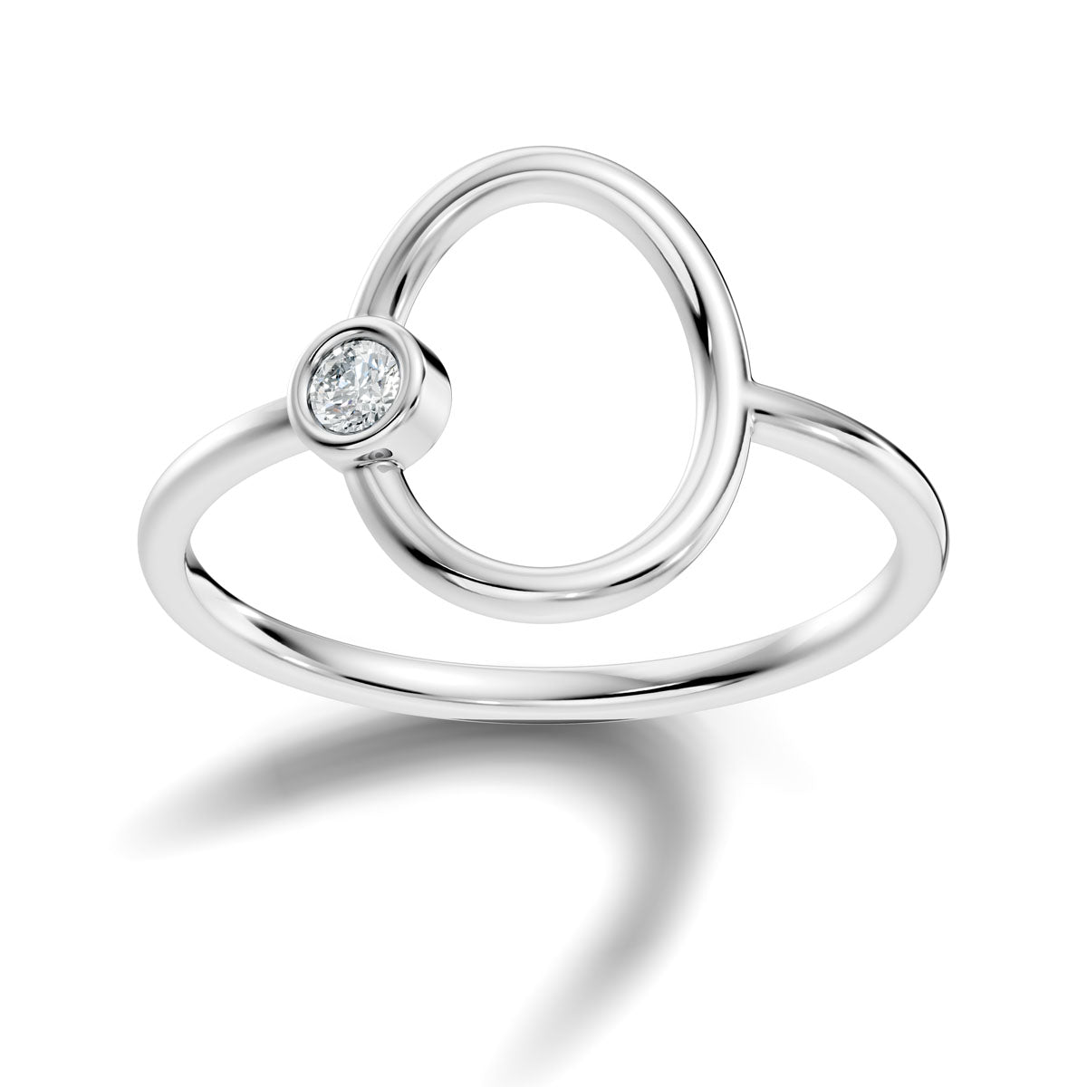 .05 Ct. Modern Open Oval Diamond Ring with Bezel-Set Accent
