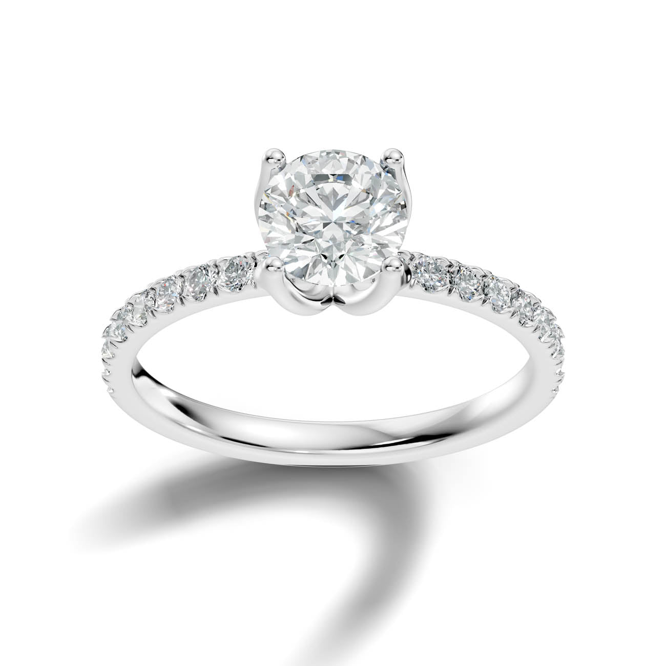 .50-1.50 Ct. Classic Round Diamond Pavé Solitaire Ring with Four-Prong Setting 3