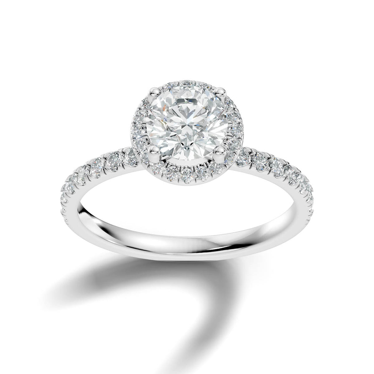 .50-1.50 Ct. Round Brilliant Halo Diamond Ring with Diamond Band