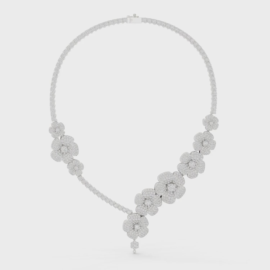 18.60 Ct. Round Diamond Pavé Floral Necklace with Drop (SBWN (11))