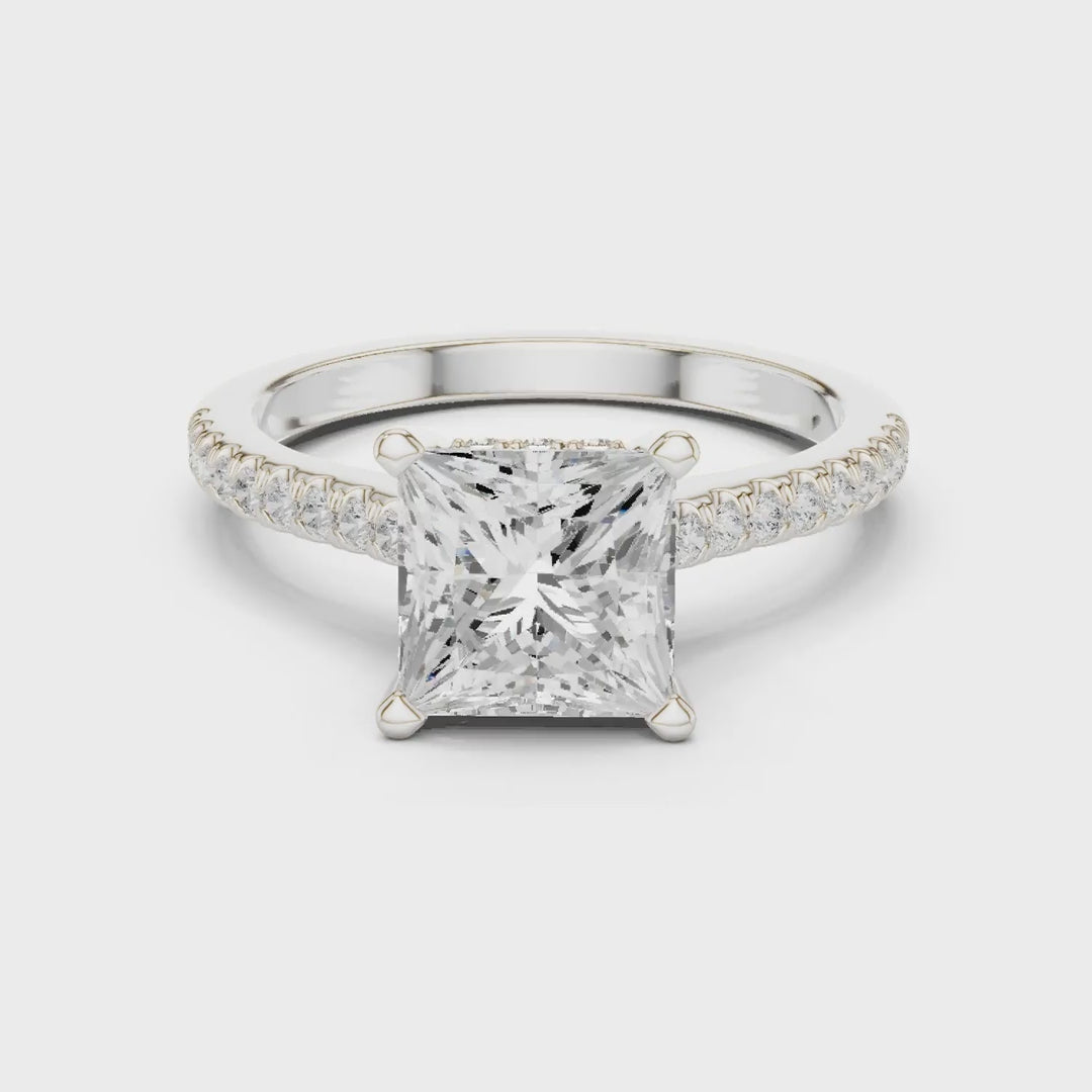 2.30 Ct. Classic Princess Cut Diamond Pavé Ring with Hidden Halo (DDLR-169 - R00845-PR) 3