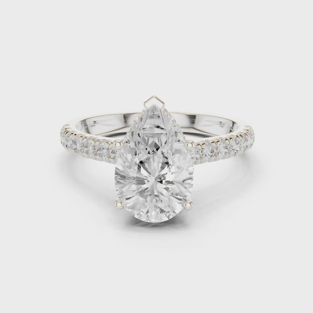 3.14 Ct. Pear Shape Diamond Ring with Pavé Band and Hidden Halo (DDLR-258-PE) 3