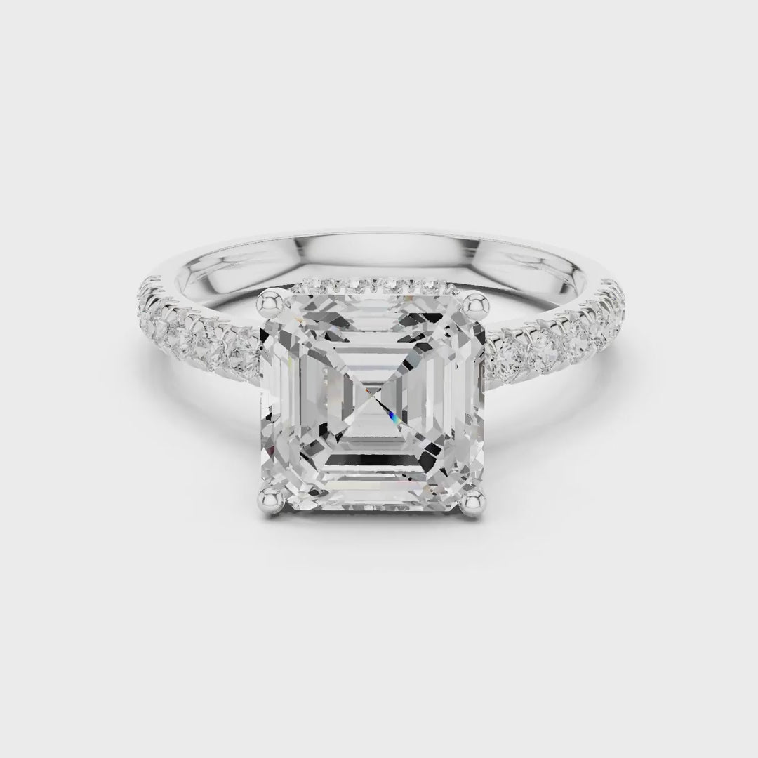 3.67 Ct. Asscher Cut Diamond Ring with Pavé Band and Hidden Halo (DDLR-258-AC) 3
