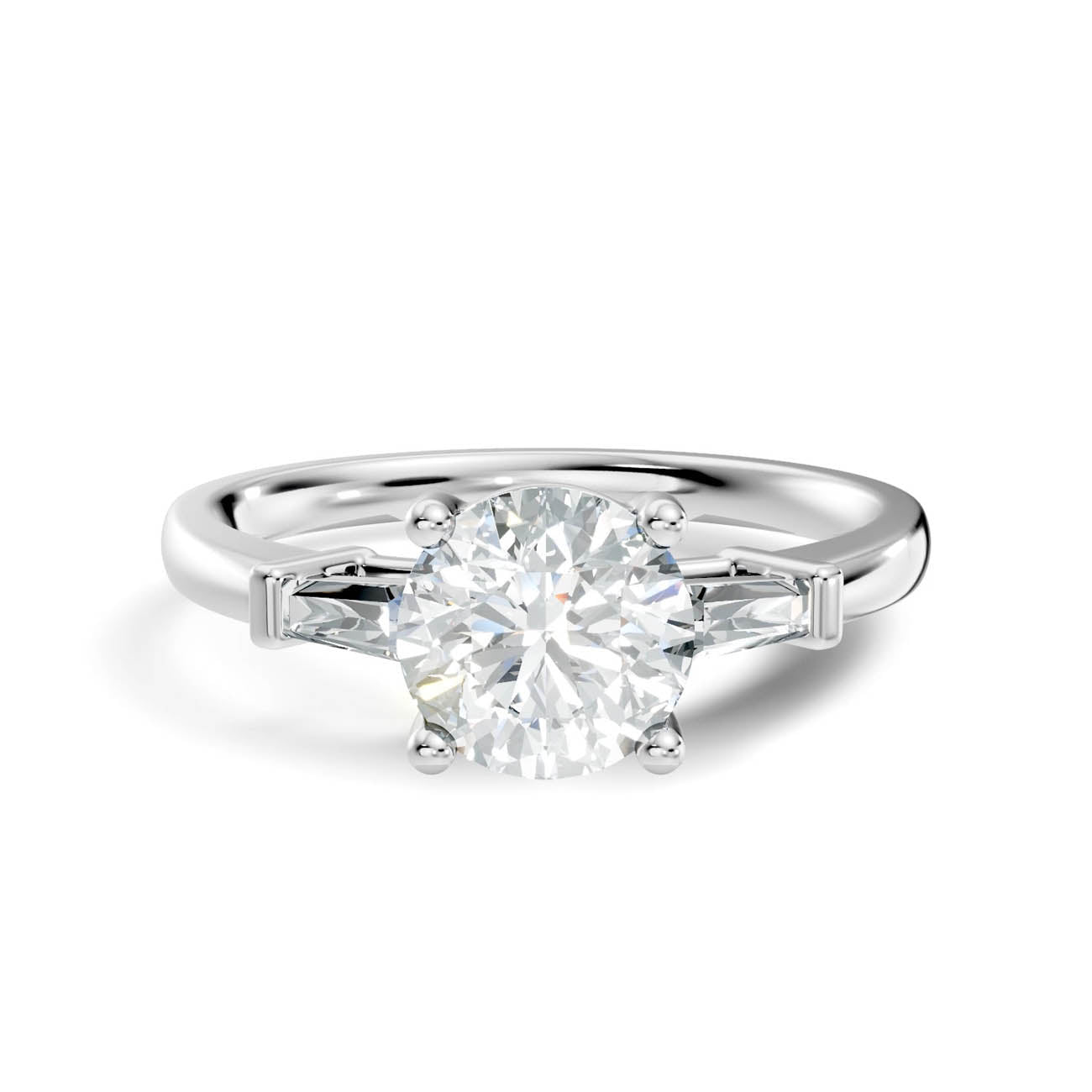 1.08 Ct. Classic Round Diamond Ring with Tapered Baguette Side Stones