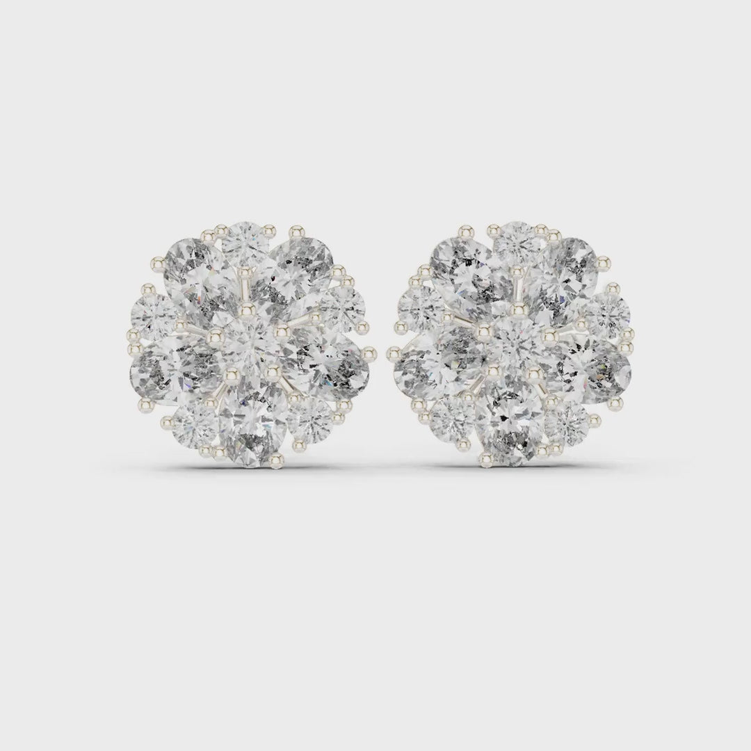 2.97 Ct. Floral Diamond Cluster Earrings with Round and Marquise Diamonds (AGDER-229)