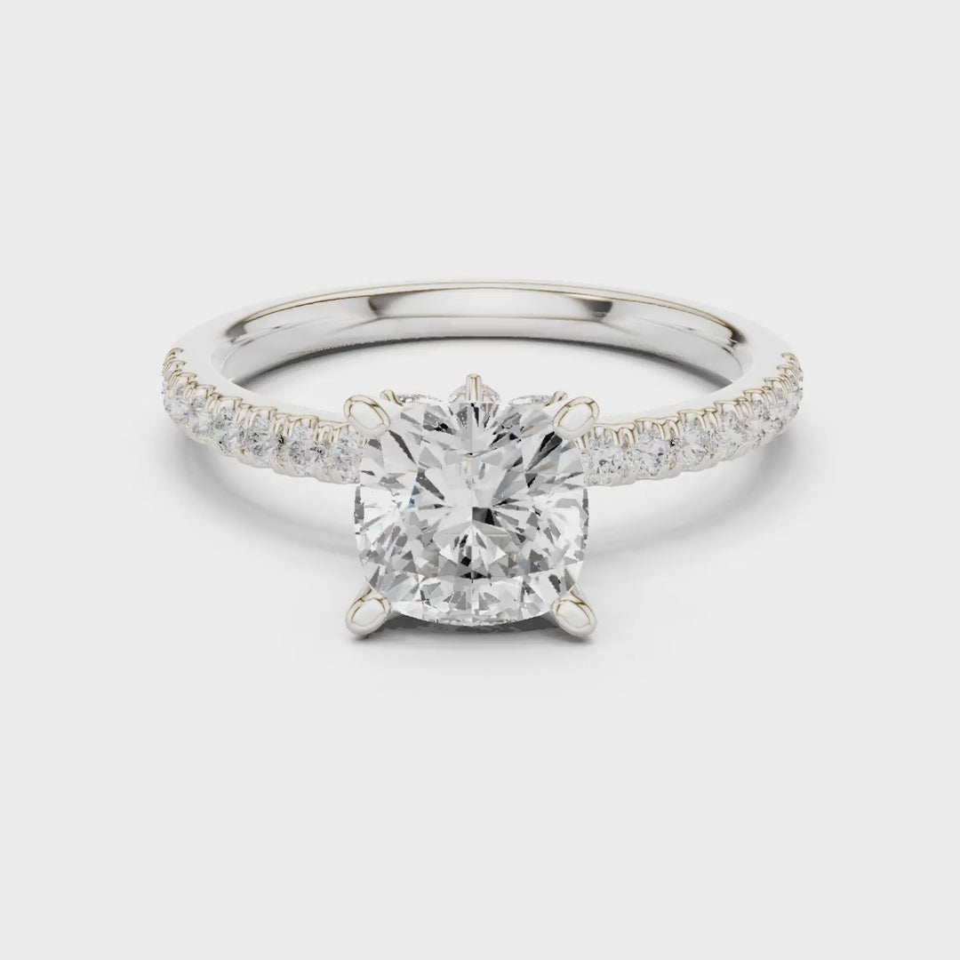 2.41 Ct. Cushion Cut Diamond Engagement Ring with Pavé Band and Hidden Accents (DDLR-256-CU)
