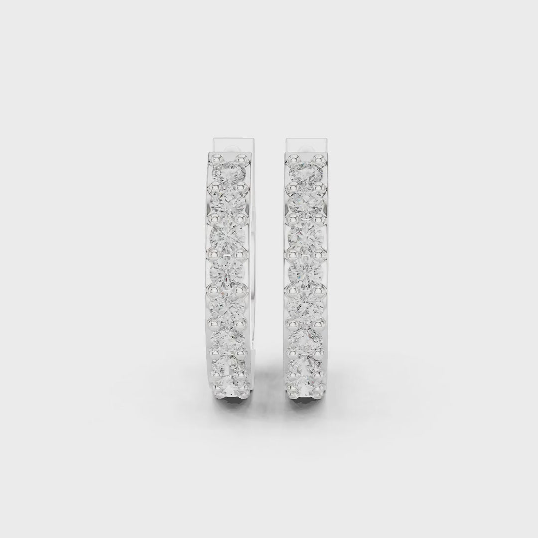 עגילי חישוק צמודים מזהב 0.32 קרט יהלומים עגולים בשיבוץ פאווה (AGDER-379)