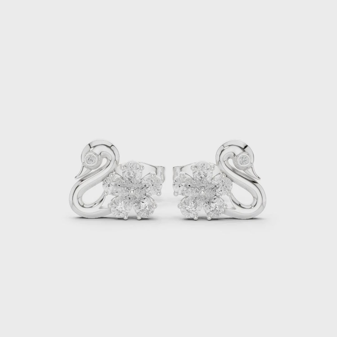 .42 Ct. Swan and Diamond Flower Cluster Earrings (AER-73)