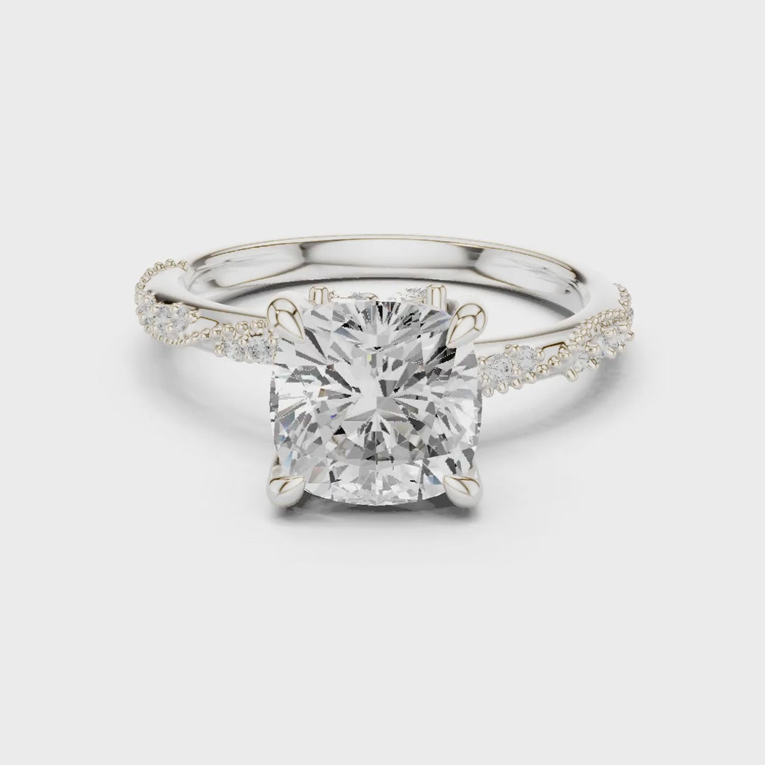 2.93 Ct. Cushion Cut Diamond Pavé Engagement Ring with Hidden Halo (DDLR-167-CU) 3